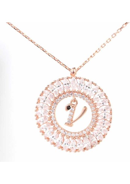 925 Ayar Gümüş Markiz Kesim Taşlı Harf Kolye