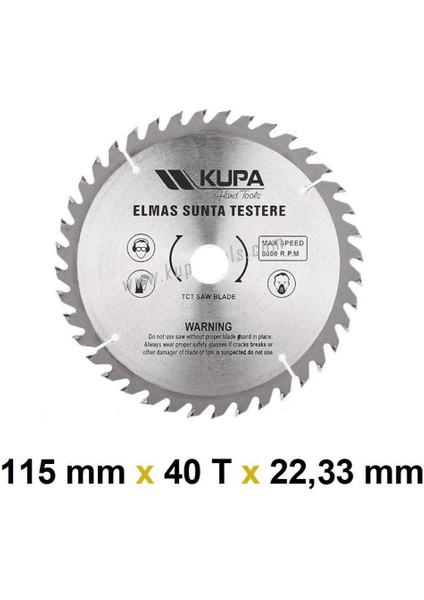 Kupa Hırdavat Kupa Ahşap Sunta Elmas Testere 115 mm x 40T x 22,23 Mm.