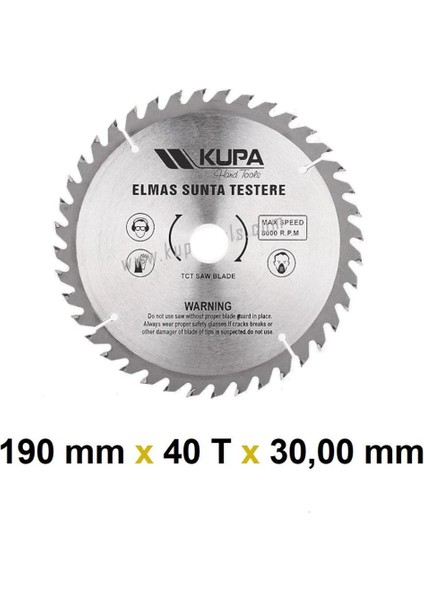 Kupa Hırdavat Kupa Ahşap Sunta Elmas Testere 190 mm x 40T x 30 Mm.