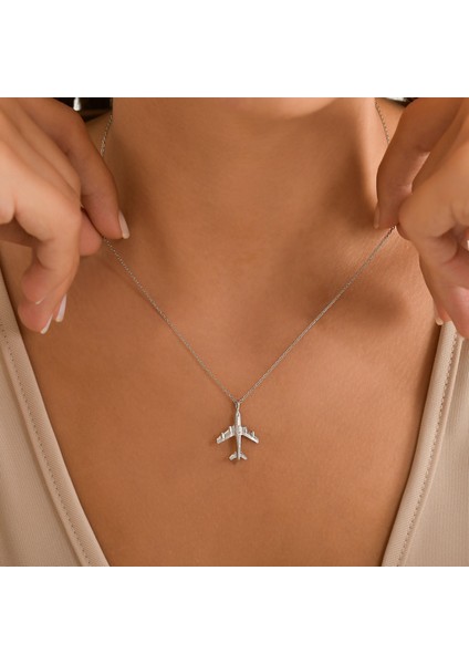 925 Ayar Gümüş Boeing Uçak Kolye