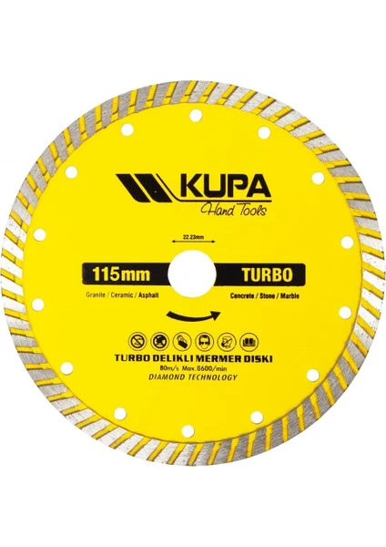 Kupa Hırdavat Kupa Elmas Turbo Daire Testere Kesme Taşı 115 Mm.