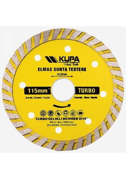 Kupa Hırdavat Kupa Elmas Turbo Daire Testere Kesme Taşı 115 Mm.