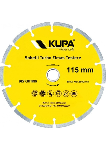 Kupa Hırdavat Kupa Soketli Elmas Turbo Daire Testere Kesme Taşı 115 Mm.