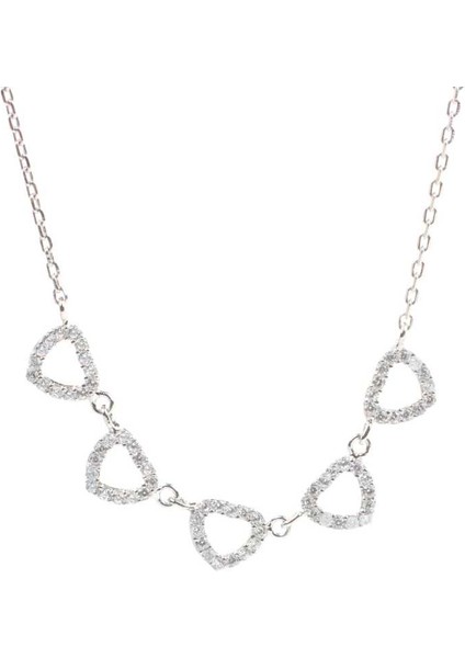 925 Ayar Gümüş 5'li Kalp Kolye, Beyaz modelleri