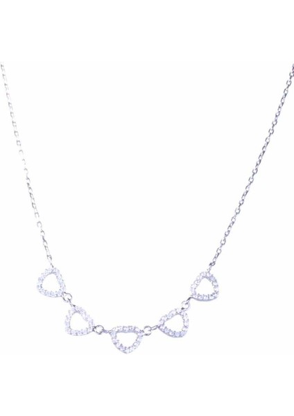 925 Ayar Gümüş 5'li Kalp Kolye, Beyaz fırsatları