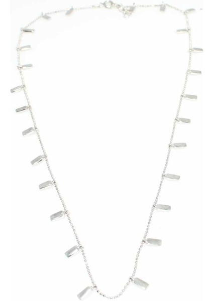 925 Ayar Gümüş Minik Bar Kolye, Beyaz