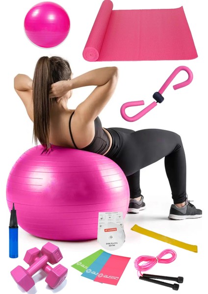 13 Lü Pilates Seti Topu 3 Lü Pilates Bandı Lastiği Dambıl Minder Atlama Ipi Kelebek