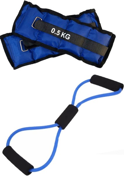 Direnç Egzersiz Lastiği Tübülü ve 0.5kg El Ayak Bilek Ağırlığı Kum Torbası Pilates Seti