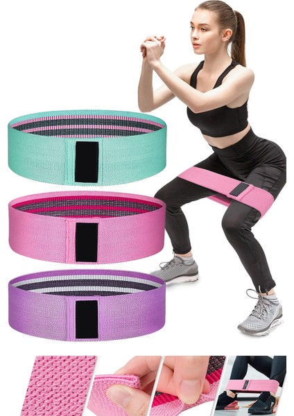 3 Lü Set Hip Loop Squat Band Direnç Egzersiz Lastiği Kalça Fitness Pilates Dokuma Jimnastik Bandı