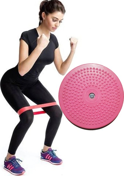 Twister Disk Bel Inceltici Dönen Disc + Squat Aerobik Bandı Plates Egzersiz Lastiği Pilates Seti
