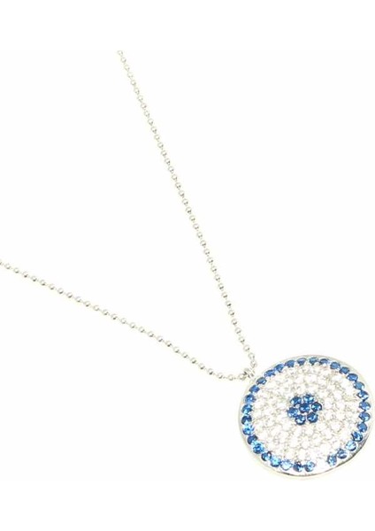 925 Ayar Gümüş Nazar Boncuklu Kolye, Kalemli Top Zincir