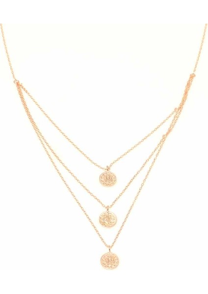 925 Ayar Rose Gümüş Paralı 3 Parça Kolye