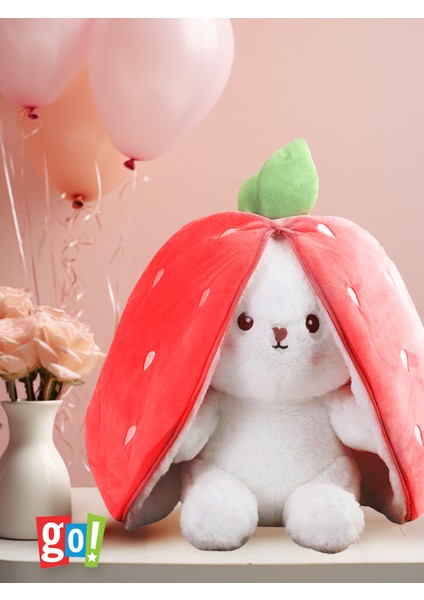 Çilek Kulaklı Tavşan Peluş Fermuarlı Kulaklı Tavşan Hediyelik