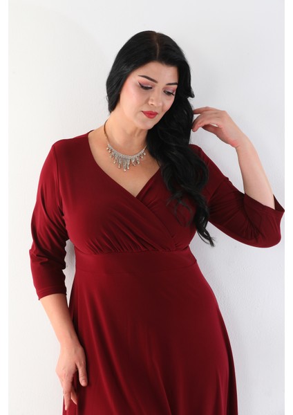 Kadın Kruvaze Yaka Midi Boy Büyük Beden Elbise modelleri