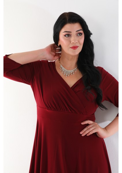 Kadın Kruvaze Yaka Midi Boy Büyük Beden Elbise indirimleri