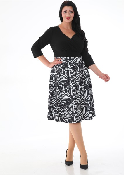 Kadın Kruvaze Yaka Midi Boy Desenli Elbise fiyatları