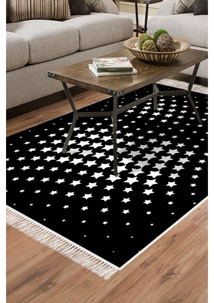 Dijital Salon Halısı Trend Keçe Kaymaz Taban Saçaklı Modern Willow Siyah fiyatları