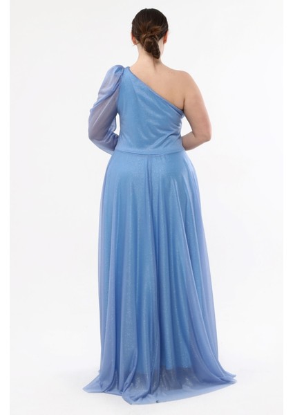 Omuz Dekolte Simli Tül Abiye Elbise modelleri