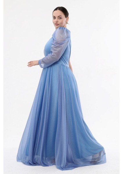 Omuz Dekolte Simli Tül Abiye Elbise indirimleri