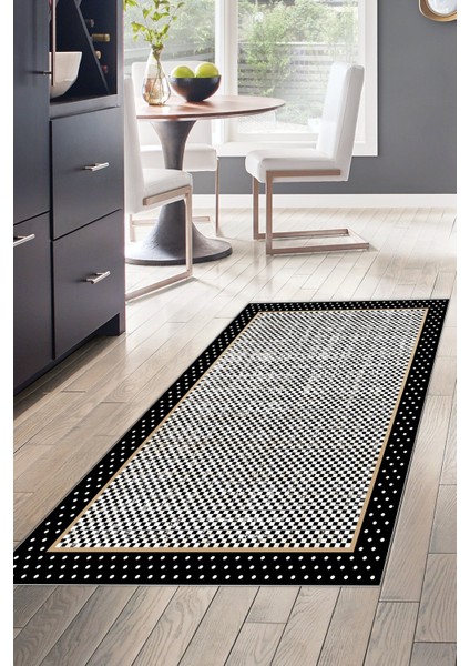 Dijital Mutfak Halısı Trend Keçe Kaymaz Taban Modern Stormy Siyah