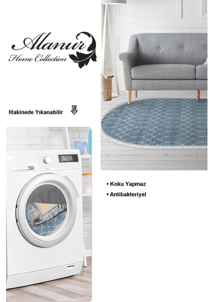 Dijital Salon Halısı Yıldız Deri Kaymaz Taban Saçaklı Oval Iskandinav Celestine Lacivert fiyatları