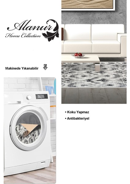 Dijital Salon Halısı Yıldız Deri Kaymaz Taban Saçaklı Iskandinav Annika Gri
