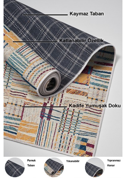 Dijital Salon Halısı Star Pamuk Kaymaz Taban Modern Harper Renkli fırsatları