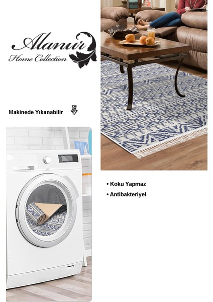 Dijital Salon Halısı Yıldız Deri Kaymaz Taban Saçaklı Iskandinav Adelia Mavi fiyatları