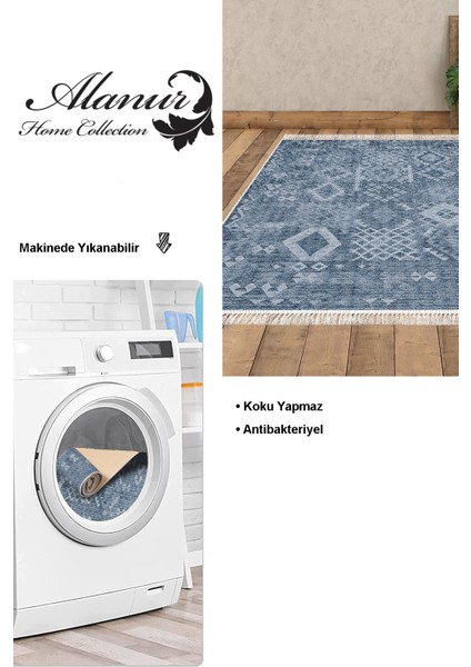 Dijital Salon Halısı Yıldız Deri Kaymaz Taban Saçaklı Iskandinav Lorene Lacivert fiyatları