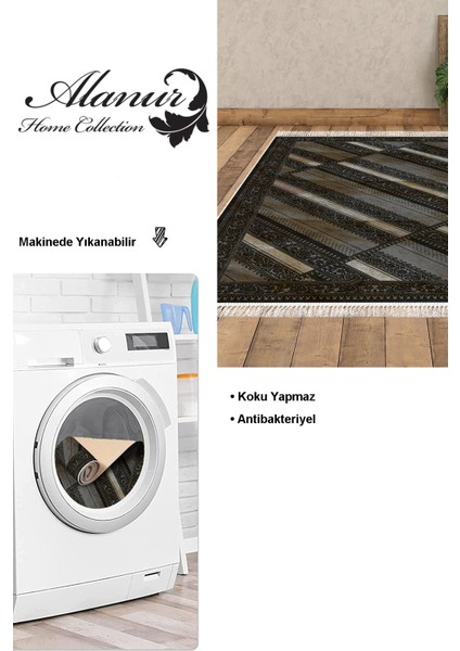 Dijital Salon Halısı Yıldız Deri Kaymaz Taban Saçaklı Modern Jonna Kahve