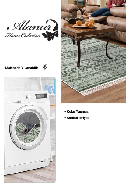 Dijital Salon Halısı Star Pamuk Kaymaz Taban Saçaklı Iskandinav Mali Yeşil fiyatları