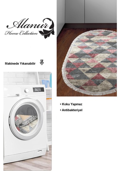 Dijital Mutfak Halısı Yıldız Deri Kaymaz Taban Saçaklı Oval Iskandinav Kitty Pudra