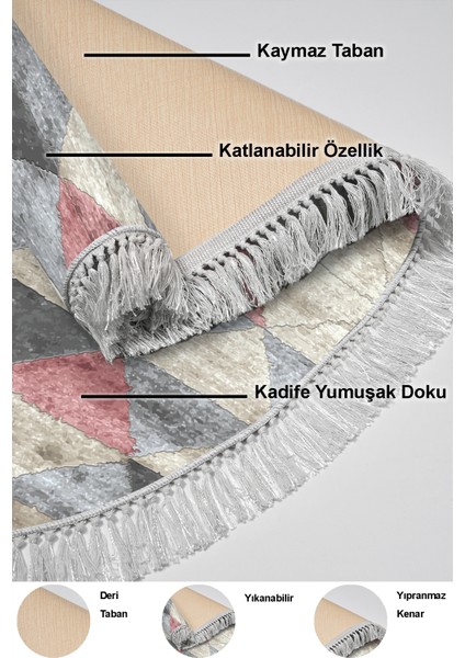 Dijital Mutfak Halısı Yıldız Deri Kaymaz Taban Saçaklı Oval Iskandinav Kitty Pudra
