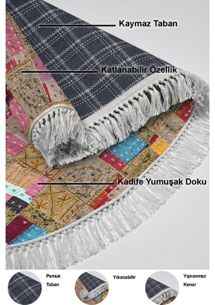 Dijital Mutfak Halısı Star Pamuk Kaymaz Taban Saçaklı Oval Modern Phebe Renkli