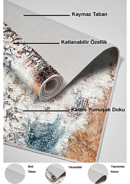 Dijital Mutfak Halısı Trend Keçe Kaymaz Taban Modern Fern Renkli fırsatları