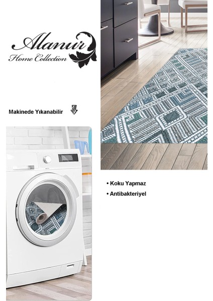 Dijital Mutfak Halısı Trend Keçe Kaymaz Taban Modern Rylee Mavi