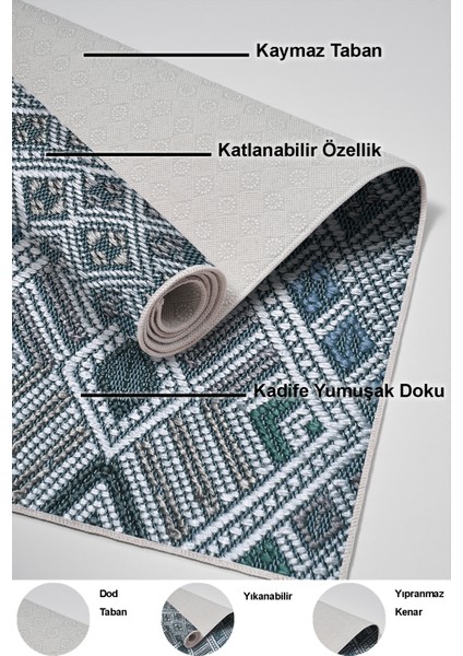 Dijital Mutfak Halısı Trend Keçe Kaymaz Taban Modern Rylee Mavi