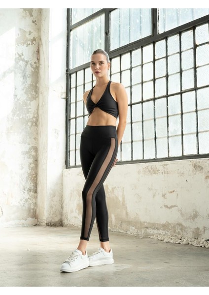 Kadın Siyah File Tasarım Yüksek Bel Tayt modelleri