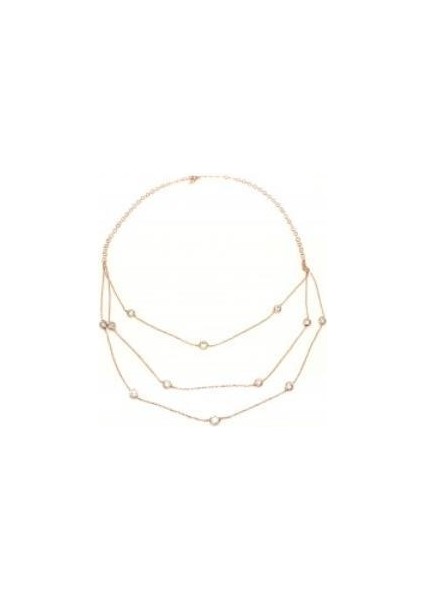 925 Ayar Gümüş Üç Sıra Zincirli Kolye, Pembe - Beyaz Taş modelleri