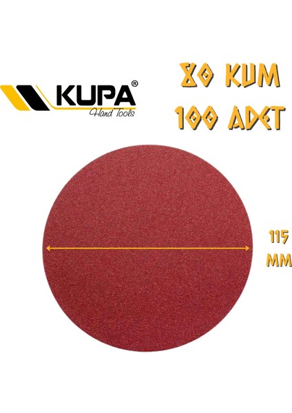Kupa Yuvarlak Cırt Zımpara 115 mm - P80 Kum - 100 Adet