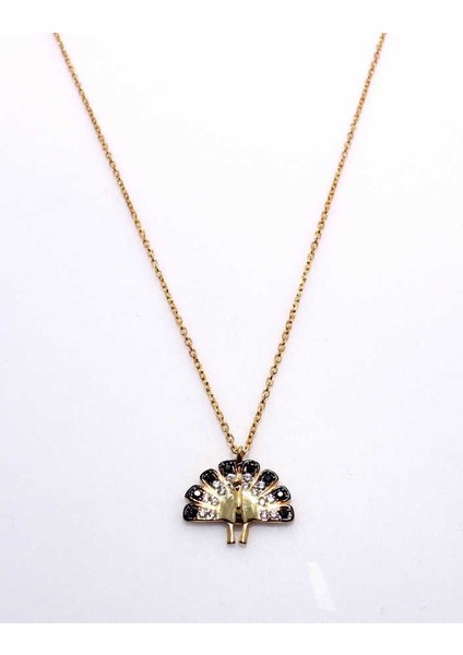 925 Ayar Gümüş Tavus Kuşu Kolye, Sarı - Beyaz Siyah Taş