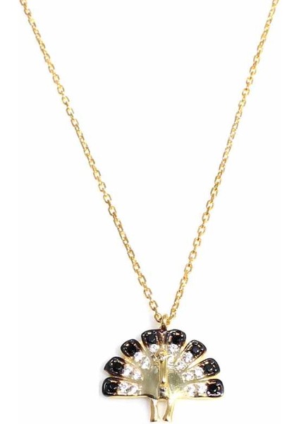 925 Ayar Gümüş Tavus Kuşu Kolye, Sarı - Beyaz Siyah Taş fiyatları