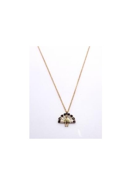 925 Ayar Gümüş Tavus Kuşu Kolye, Sarı - Beyaz Siyah Taş modelleri