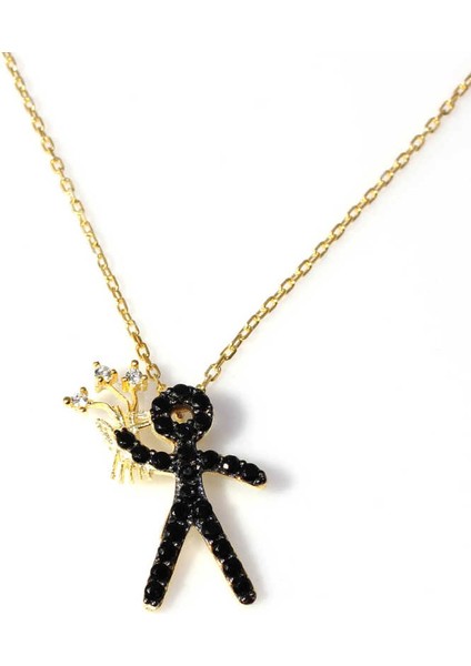 925 Ayar Gümüş Buketli Çocuk Kolye, Sarı - Siyah Beyaz Taş