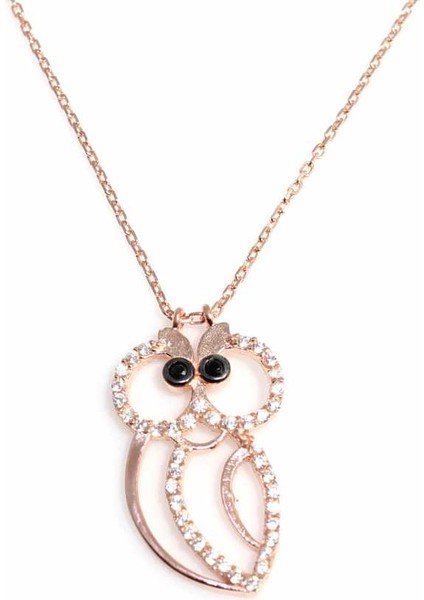925 Ayar Rose Gümüş Baykuş Kolye
