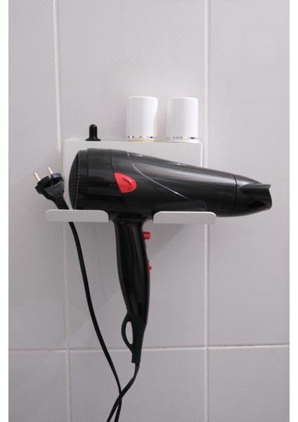 Beyaz Metal Yapışkanlı Saç Kurutma Askısı, Yapışkanlı Banyo Düzenleyici Organizer Fön Makinelik MT83B modelleri