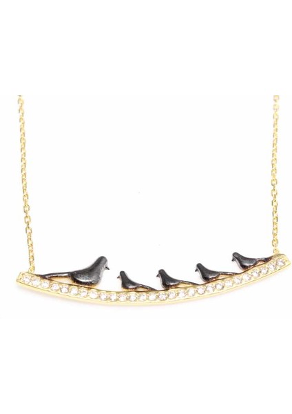 925 Ayar Gümüş 5 Güvercinli Kolye, Sarı