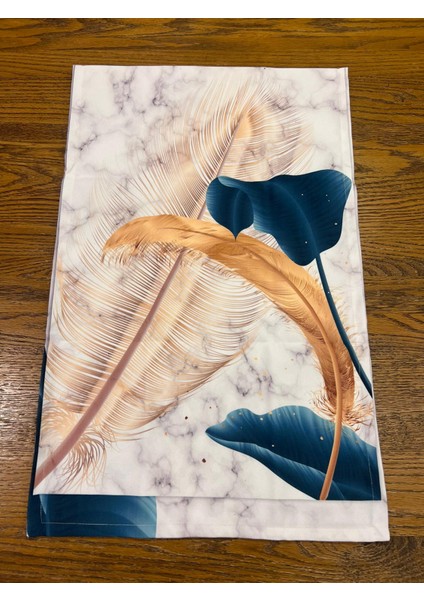 Tuğçe Demir Home Design Gold Turkuaz Yaprak Desen Runner Supla Set