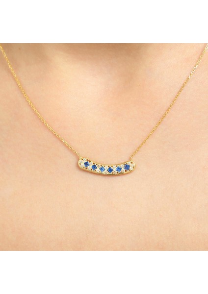 925 Ayar Gümüş Taşlı Kolye, Sarı - Mavi Beyaz Taş
