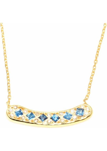 925 Ayar Gümüş Taşlı Kolye, Sarı - Mavi Beyaz Taş fırsatları